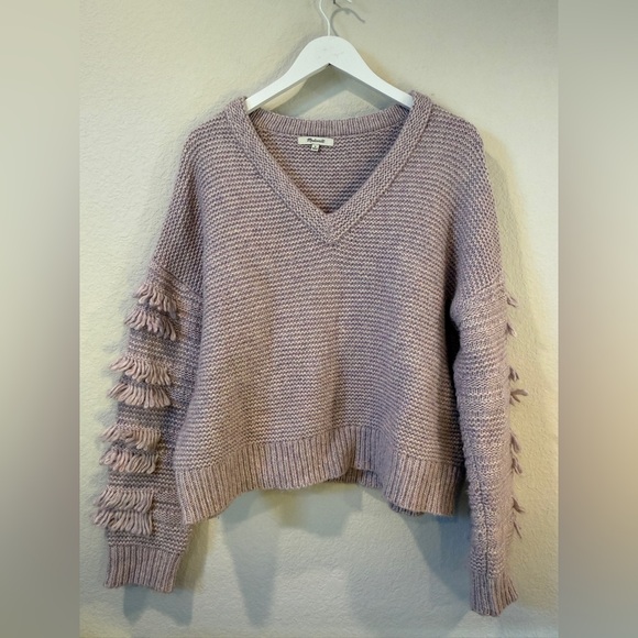 Madewell Women’s Lavender Fringe-Sleeve Pullover Sweater - M - Picture 2 of 7